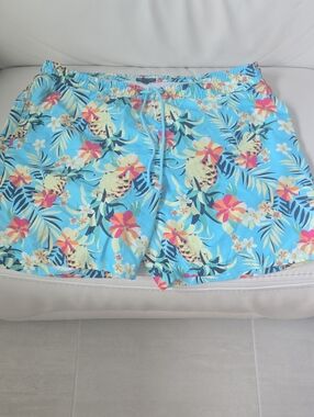 Club Room Men's Tropical Pineapple Swim Shorts - Aqua with Yellow & Coral (XL)